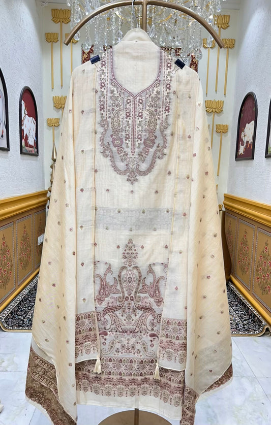 Sahiba Jamdani Weave Suit (Beige & Brown)