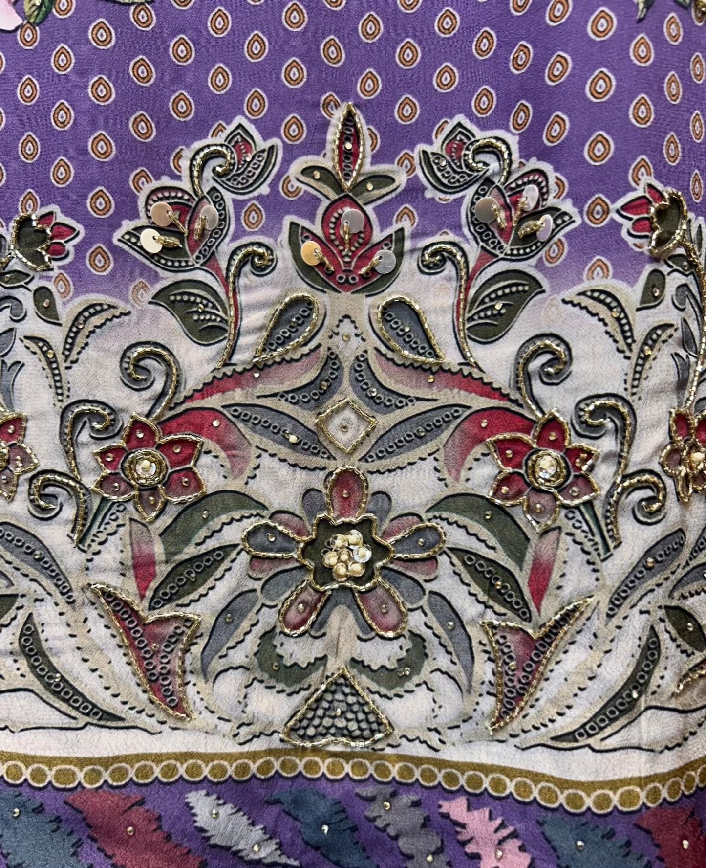 Averiya Silk Printed Suit (Ivory & Purple)