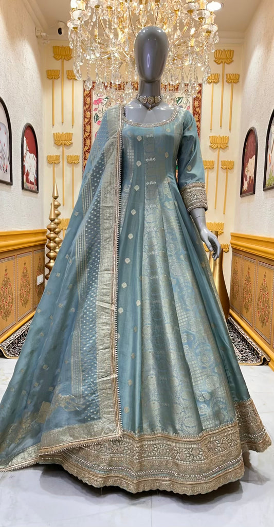 Elvaira Banarasi Shringaar Anarkali (Sea Green)