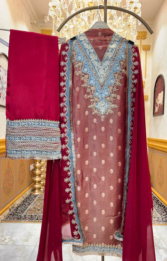 Mirzaara Kinari Taj Suit (Maroon)