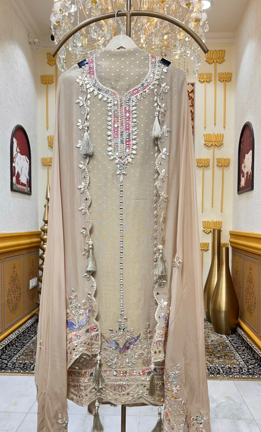 Ruhmehar Gota Aaina Suit (Ivory)
