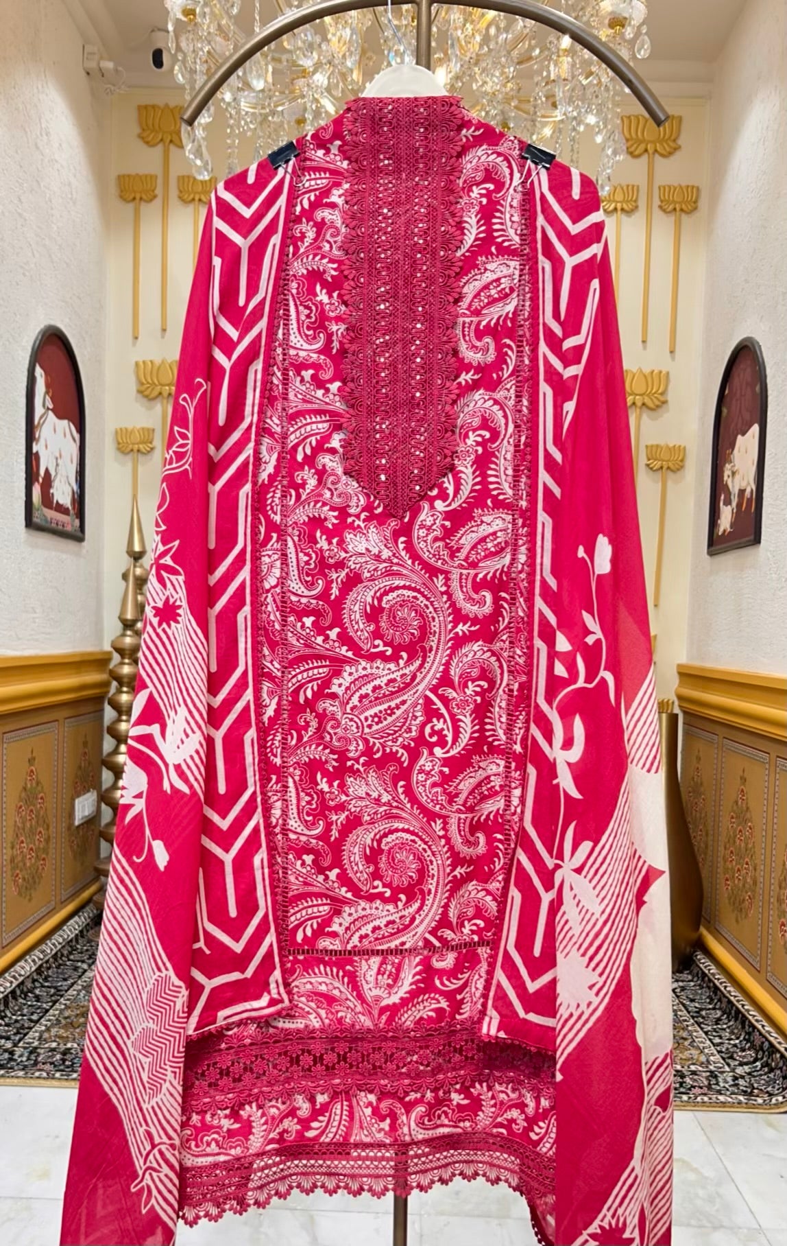 Nayara Cotton Lace Suit (Magenta)