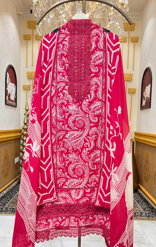 Nayara Cotton Lace Suit (Magenta)