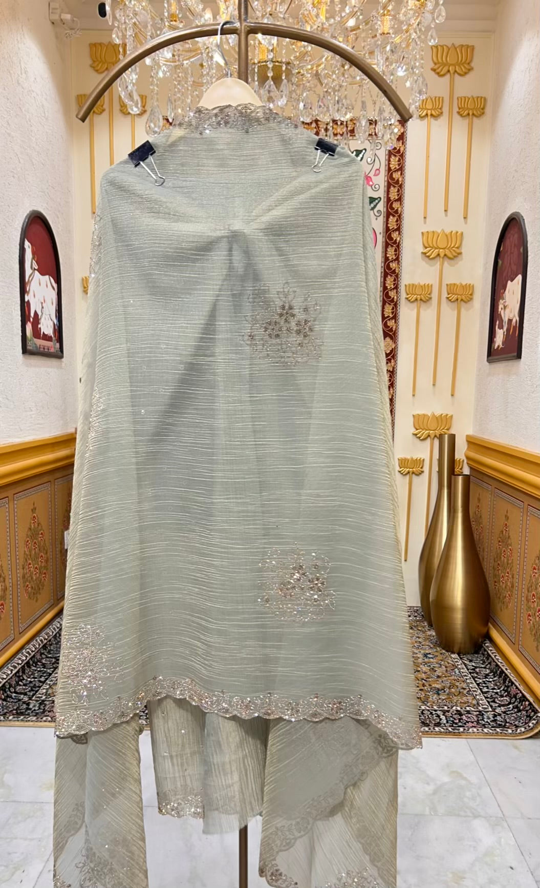 Zehraani Stone Veil Suit (Pista Green)