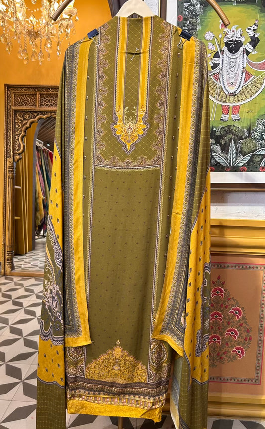 Rimzara Kashmiri Suit (Mehendi Green)