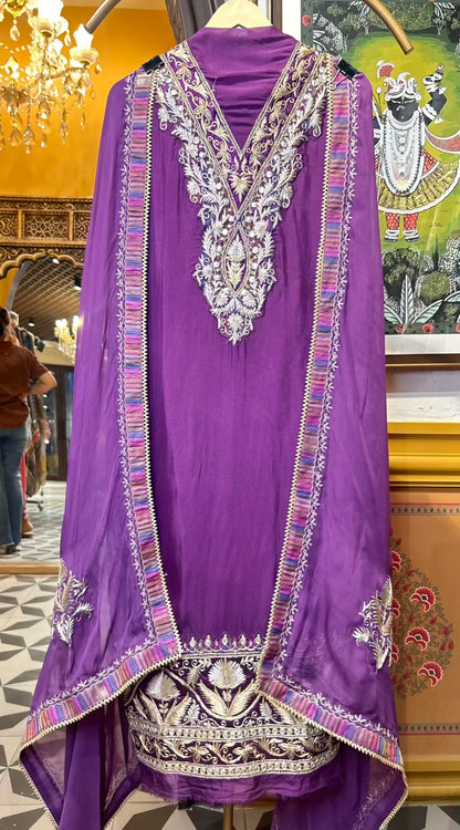 Falakzaar Organza Suit (Purple)
