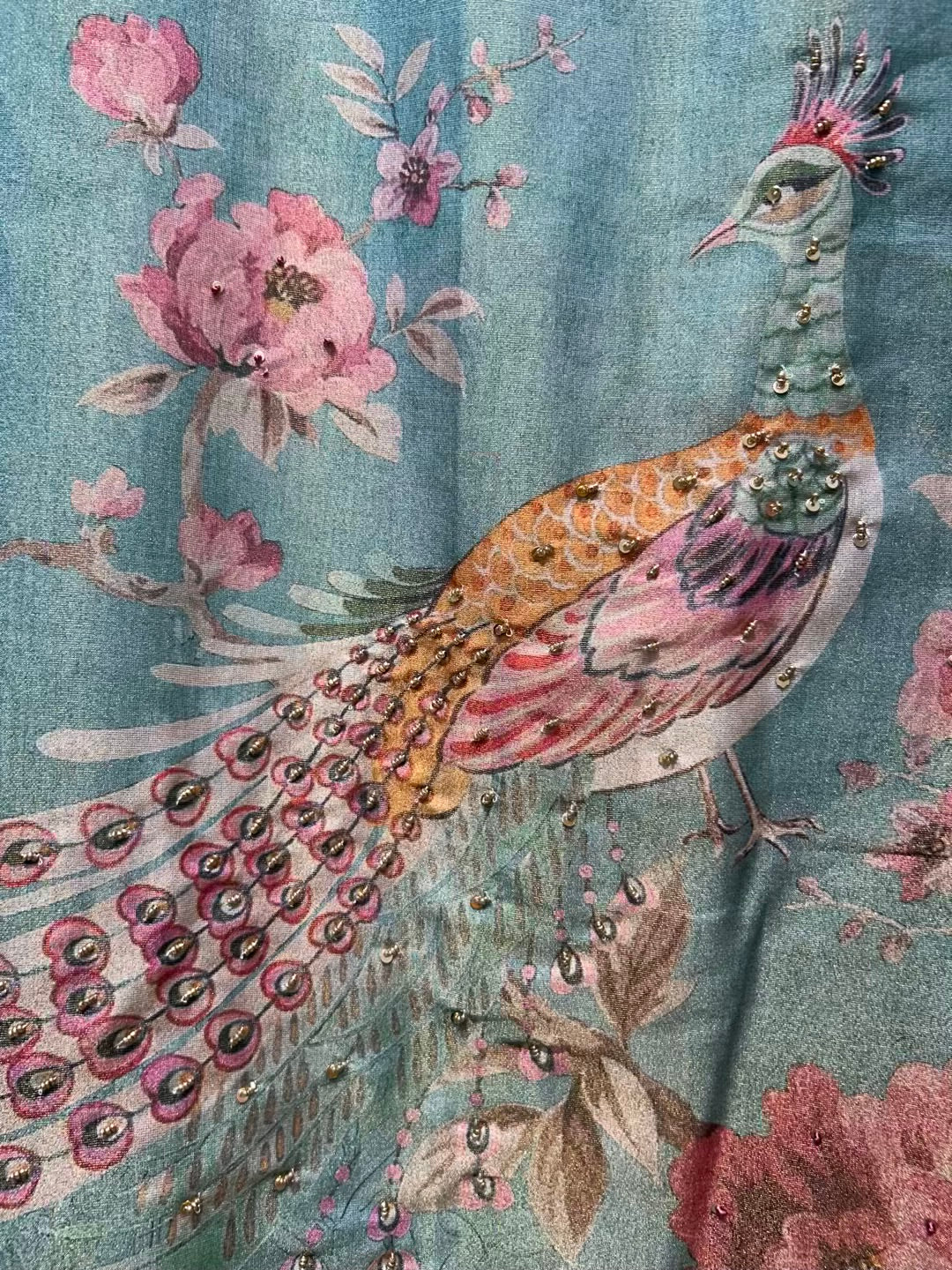 Aynara Printed Organza Suit (Turquoise)