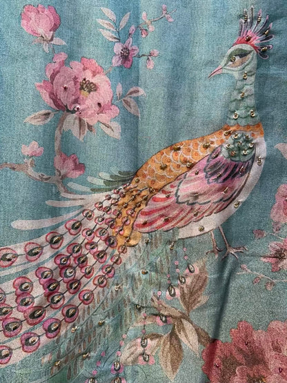 Aynara Printed Organza Suit (Turquoise)