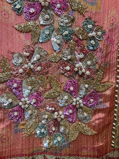 Meherveen Tissue Print Suit (Pink)