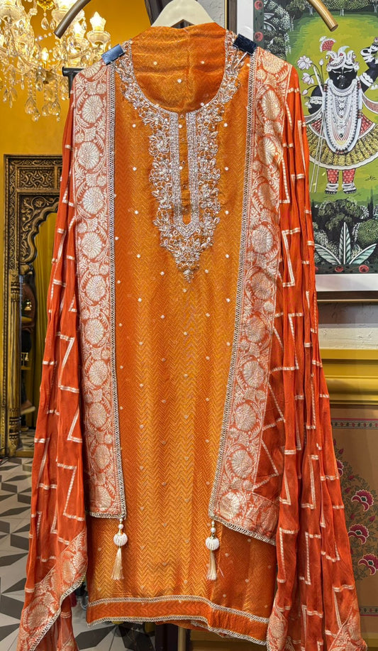 Parizaad Organza Suit (Rust)
