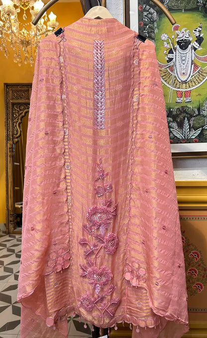 Mehrvani Organza Suit (Pink)