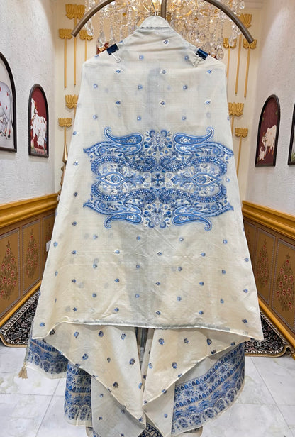 Sahiba Jamdani Weave Suit (Beige & Blue)