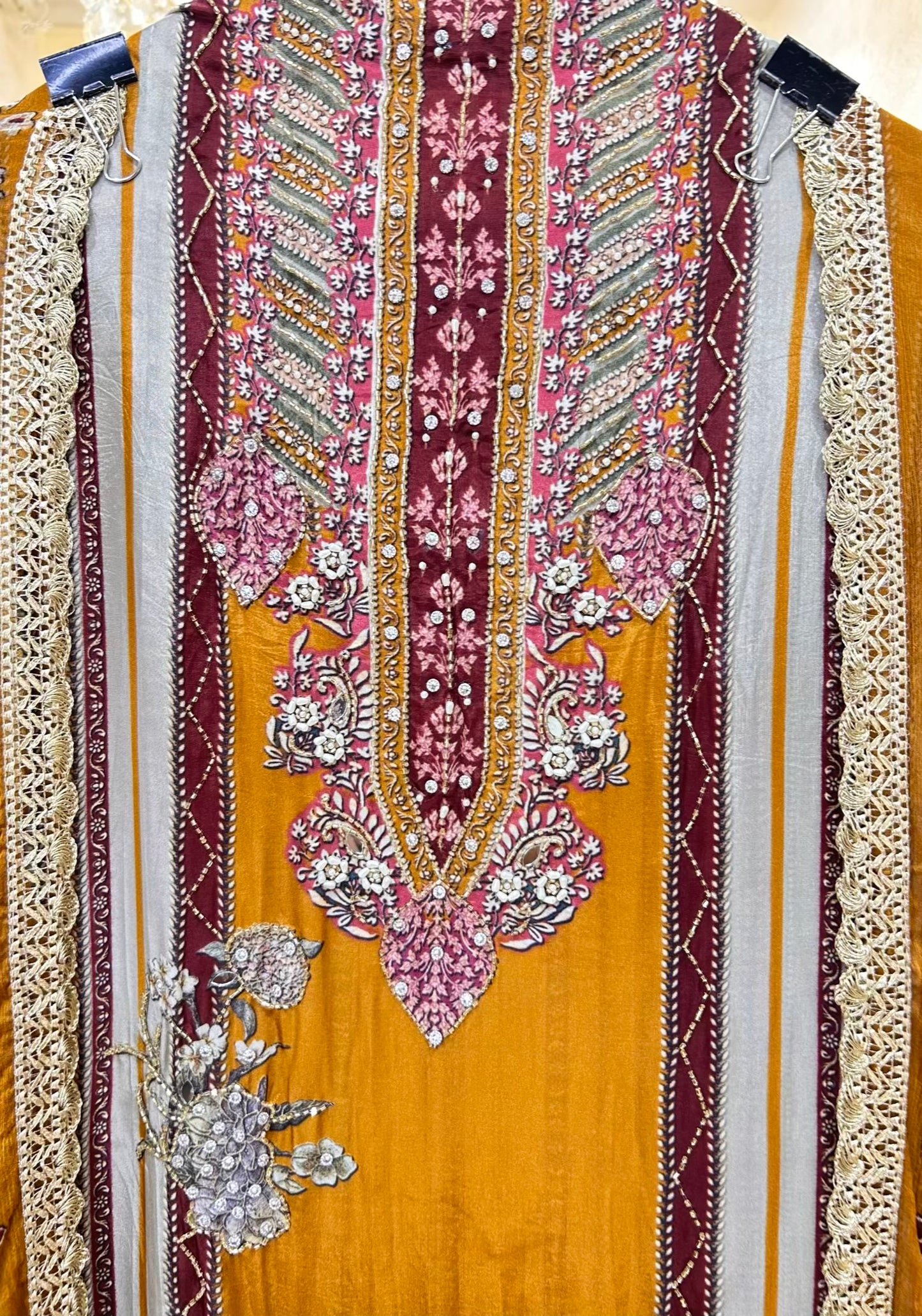 Nayra Silk Digital Printed Veil Suit (Rust)