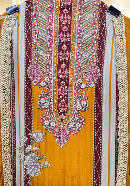 Nayra Silk Digital Printed Veil Suit (Rust)