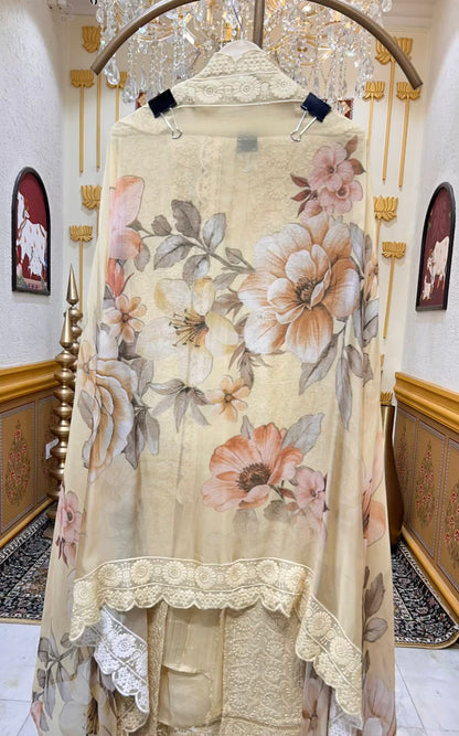 Aabira Chikankari Veil Suit (Light Yellow)