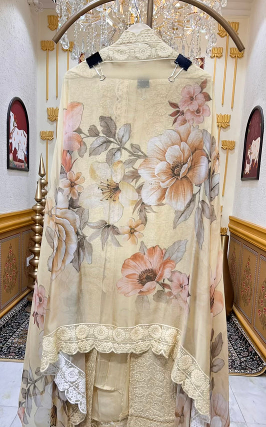 Aabira Chikankari Veil Suit (Light Yellow)