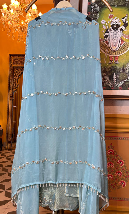 Saanvari Shimmer Organza Suit (Blue)