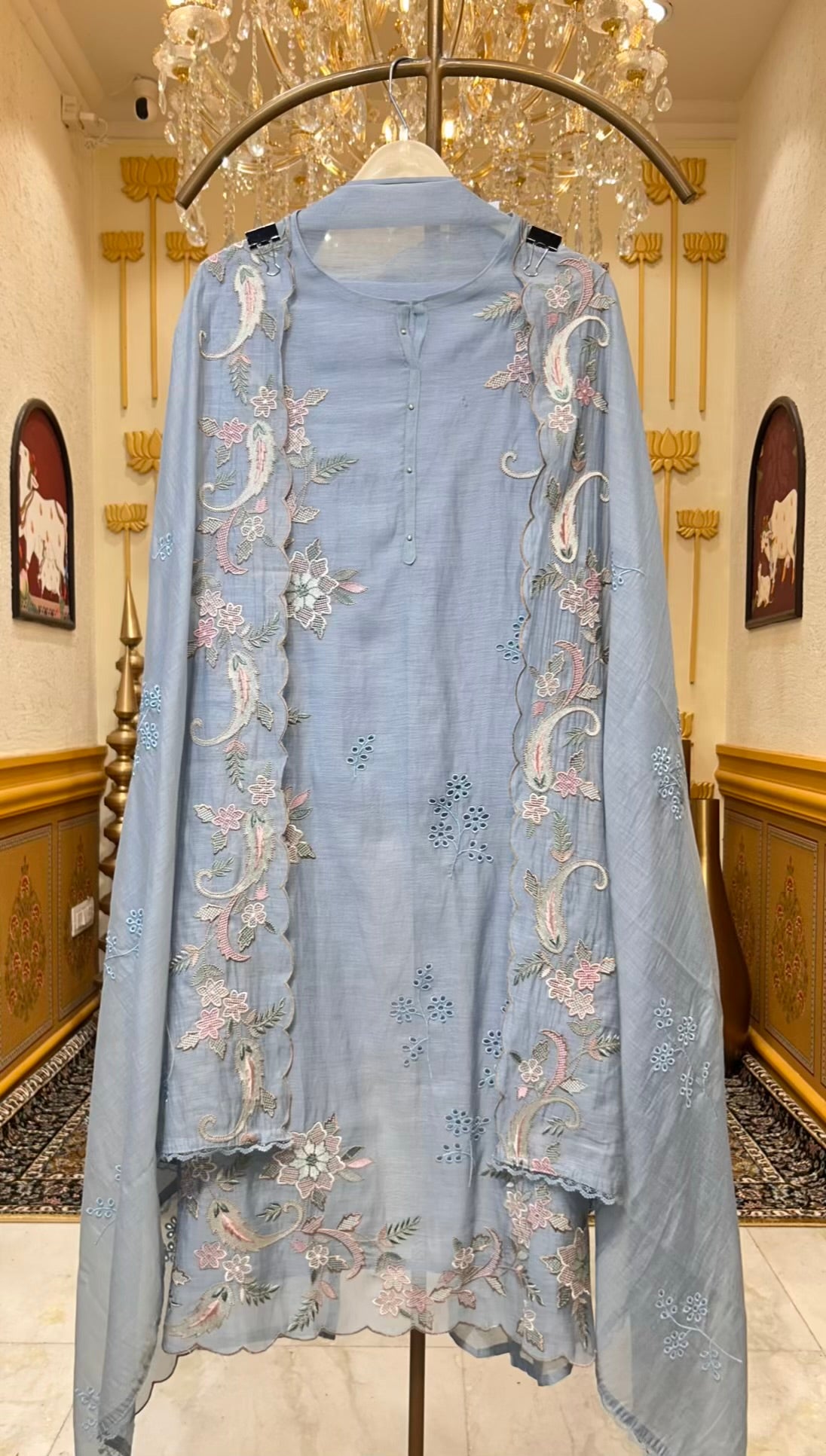 Husna Mul Embroidery Suit (Blue)