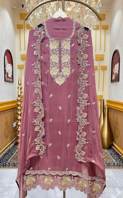 Zehraani Cutdana Silk Suit (Mauve)