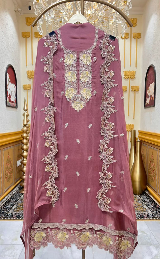 Zehraani Cutdana Silk Suit (Mauve)