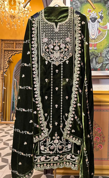 Feroza-e-Velvet Suit (Green)