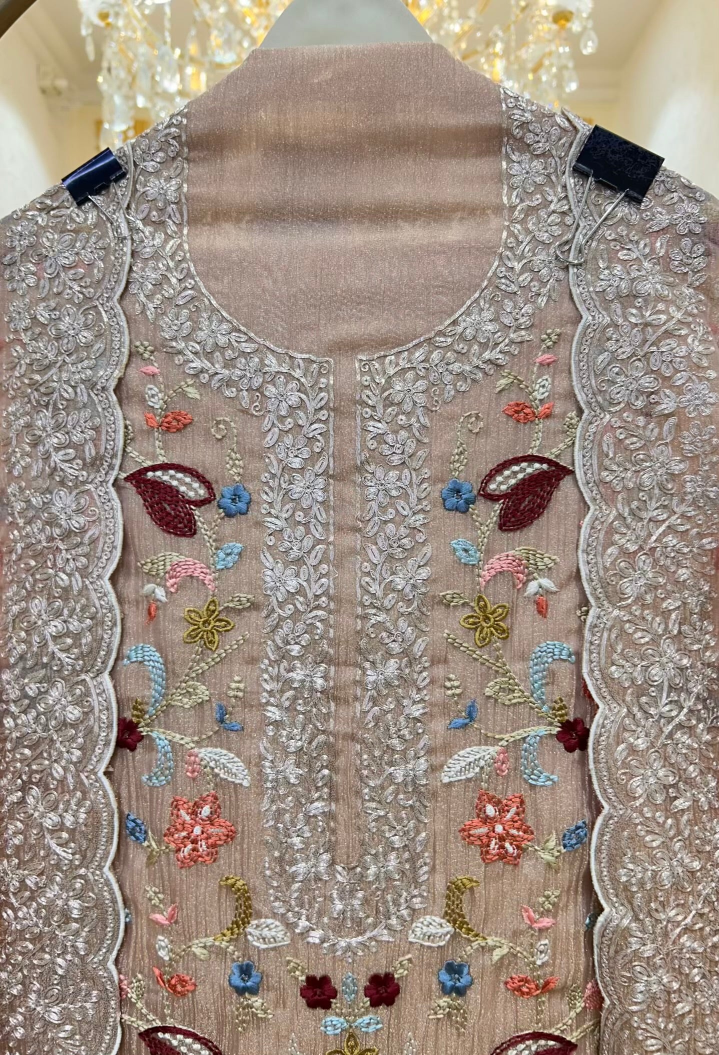 Naazira Resham Zari Suit (Peach)