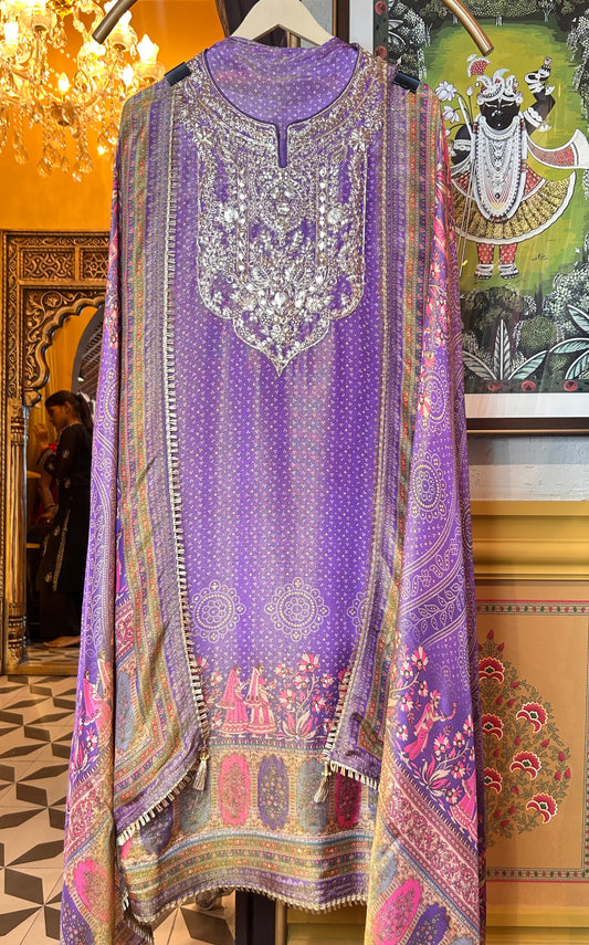 Zehraab Organza Suit (Lavender)