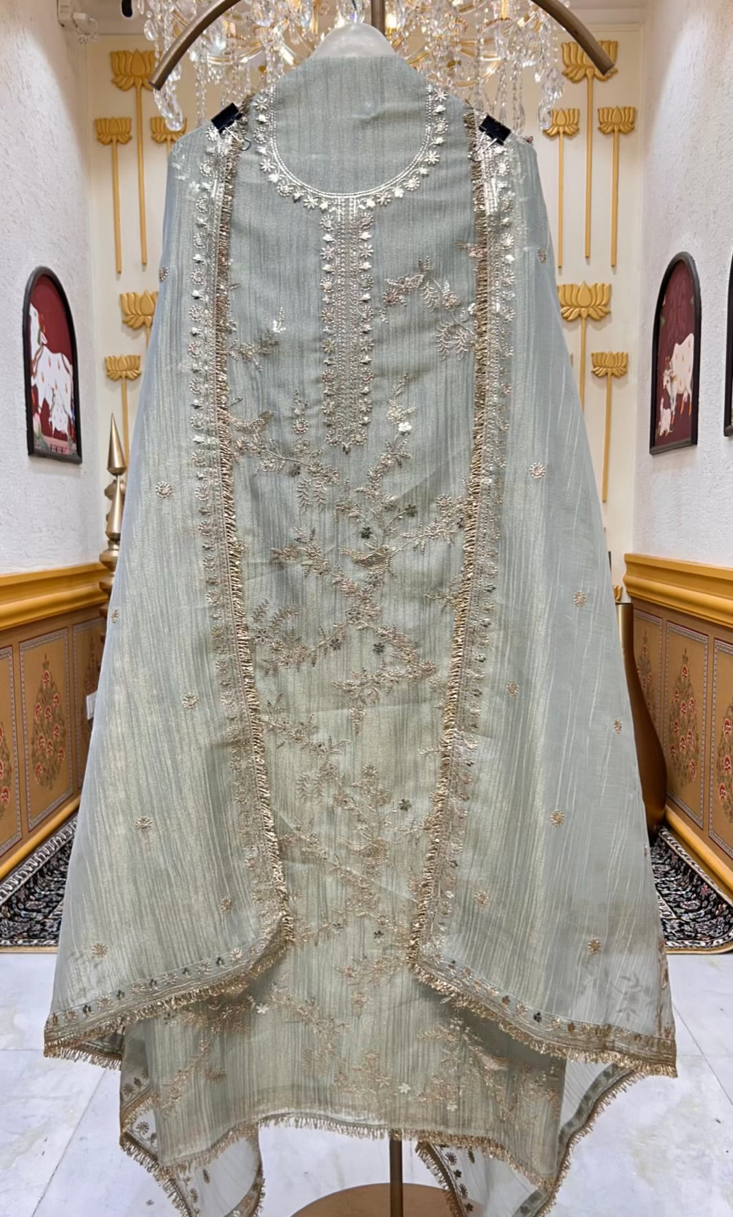 Zarvella Kiran Tissue Suit (Powder Green)