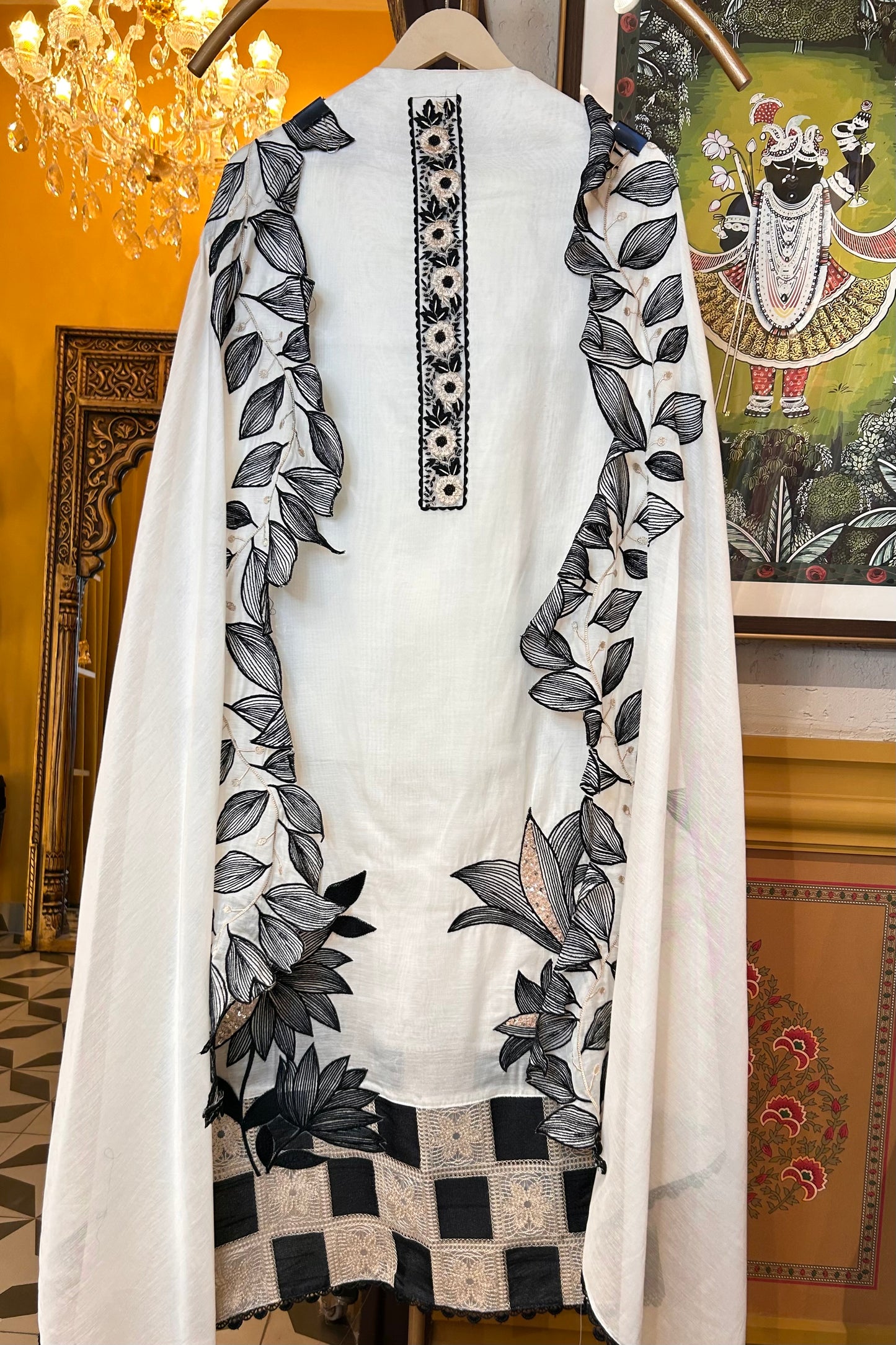 Sunehri Chanderi Set (Ivory Black)