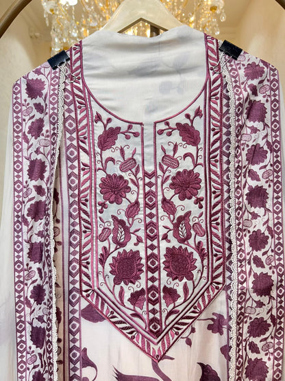 Aavira Thread Naqsh Silk Suit (Wine)