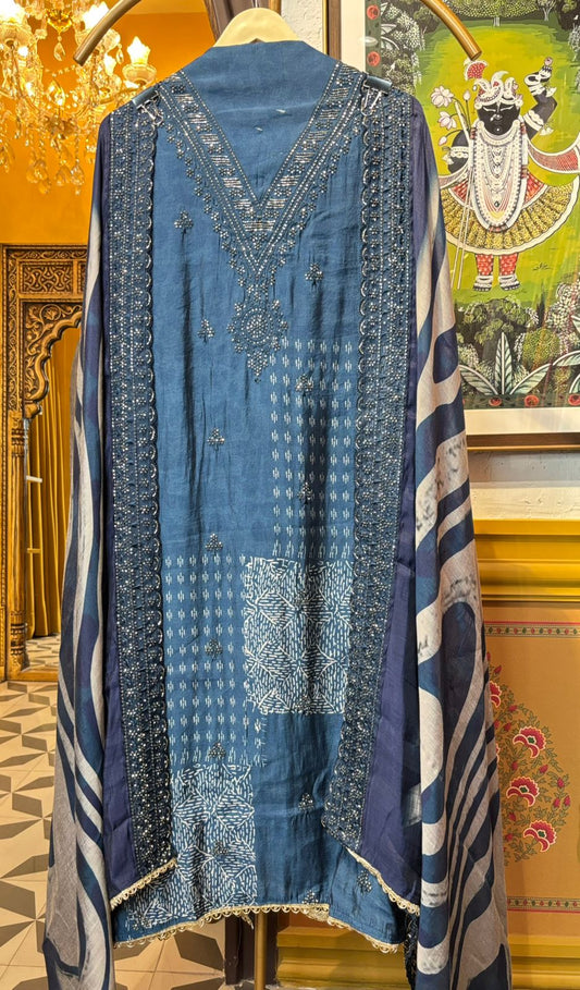 Mehrunisa Silk Suit (Peacock Blue)