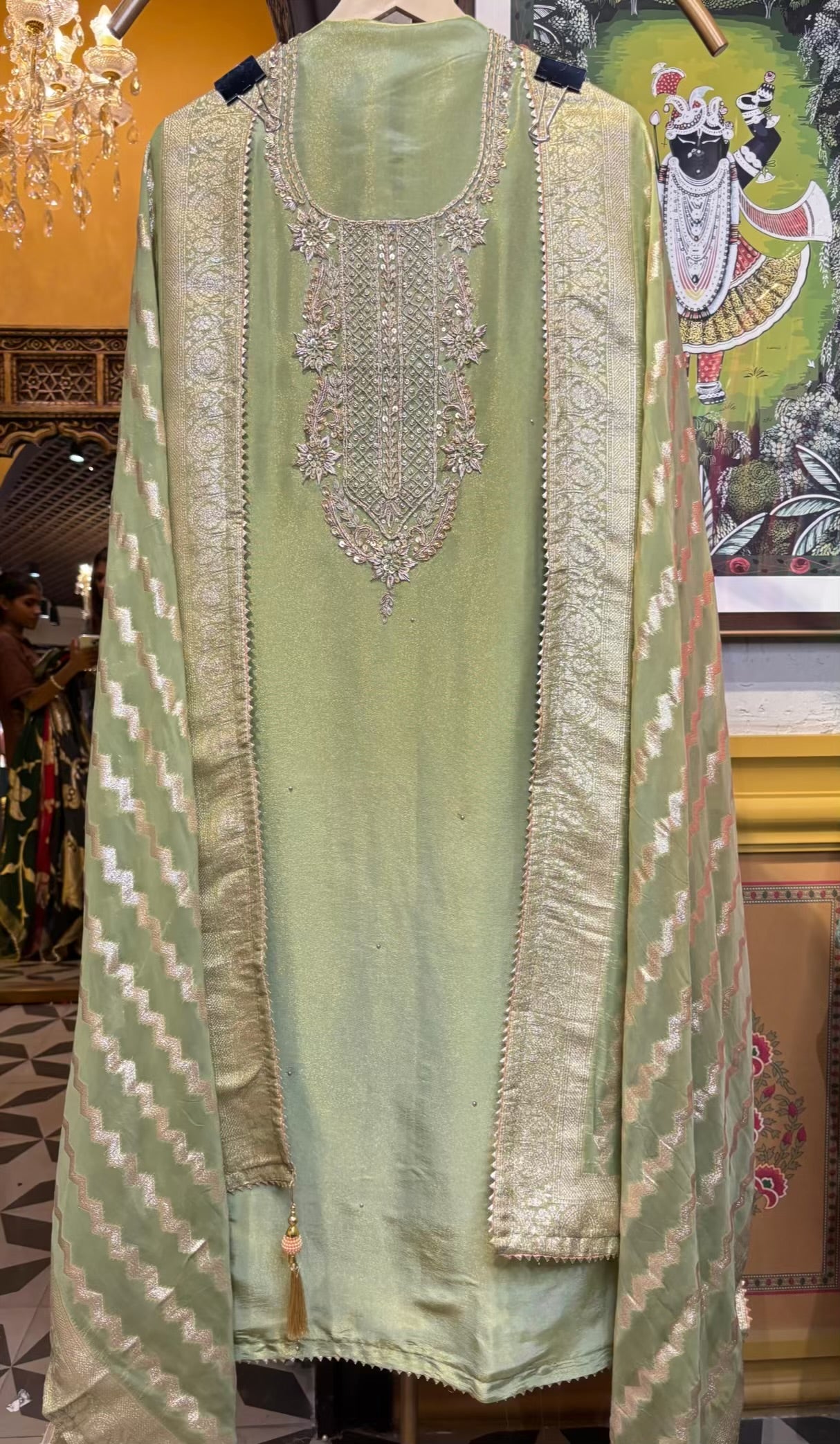 Meherbaan Silk Organza Suit (Pista Green)