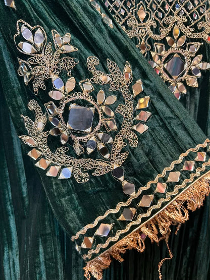 Shahnoor Velvet Slit Dress (Green)