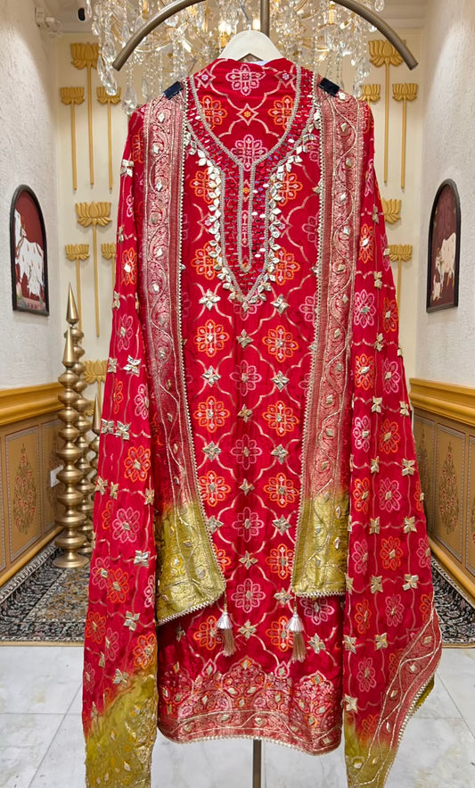 Meher Bandhej Suit (Red)
