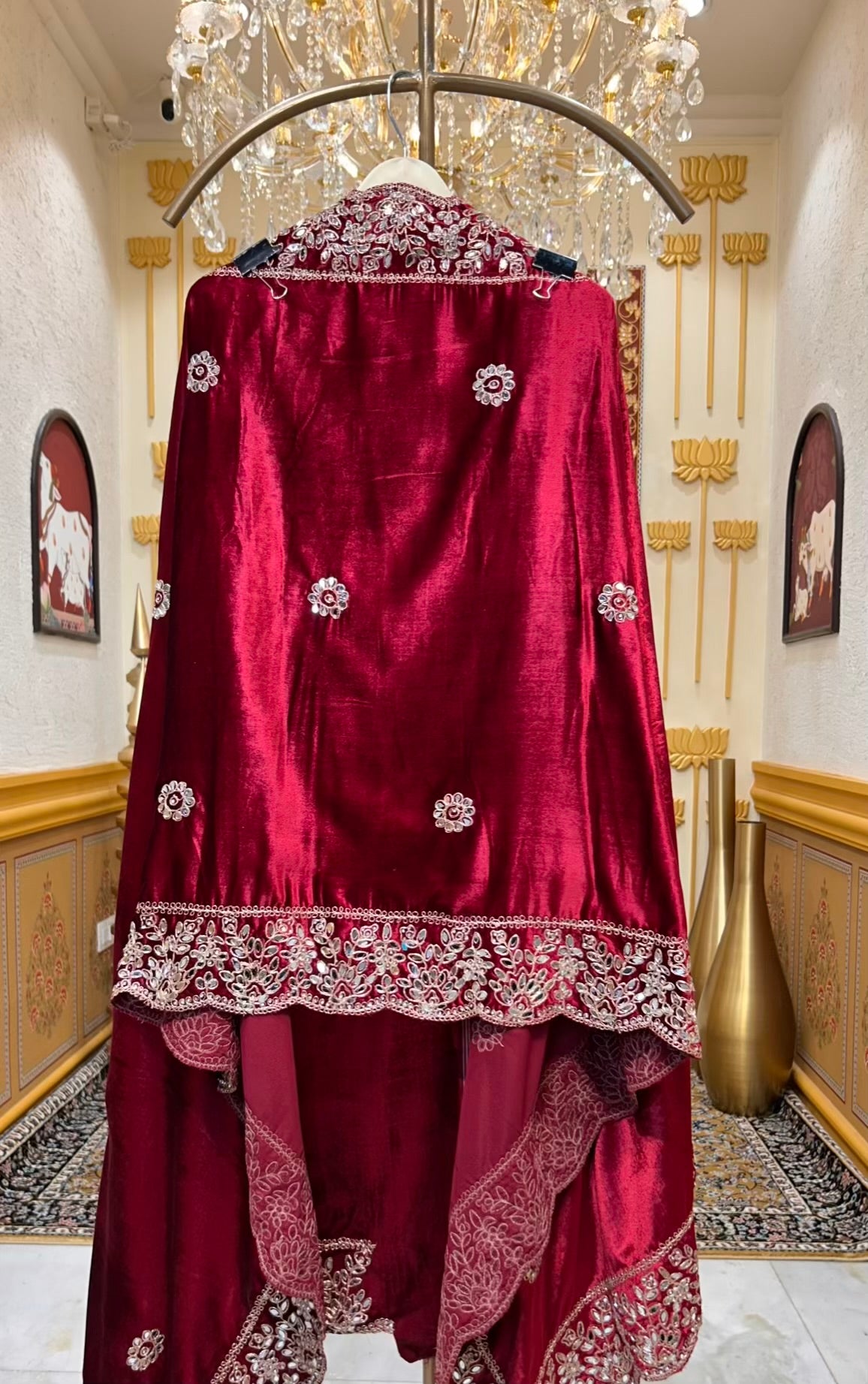 Ruhnaz Velvet Taj Suit (Red)