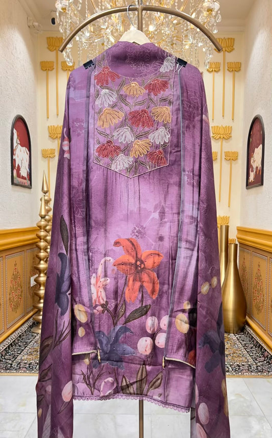 Esha Muslin Spark Suit (Purple)