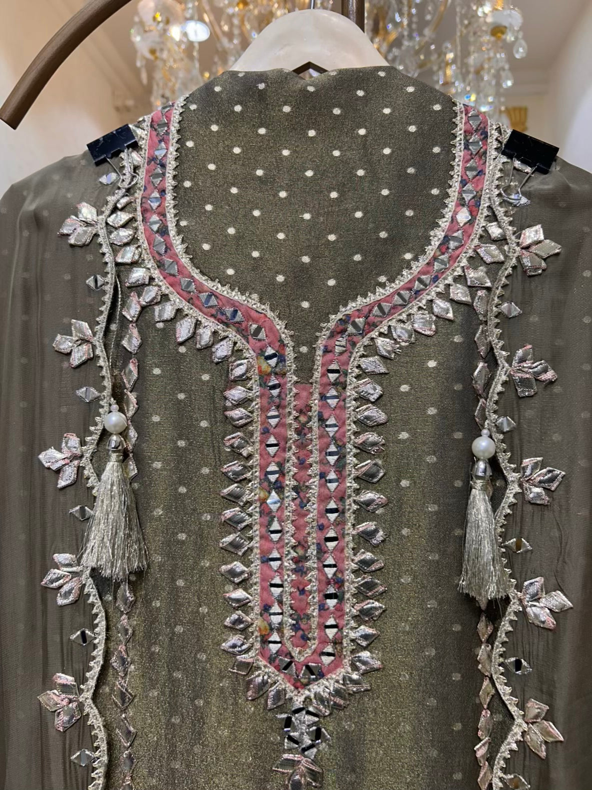 Ruhmehar Gota Aaina Suit (Green)