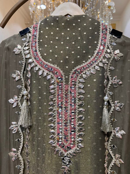 Ruhmehar Gota Aaina Suit (Green)