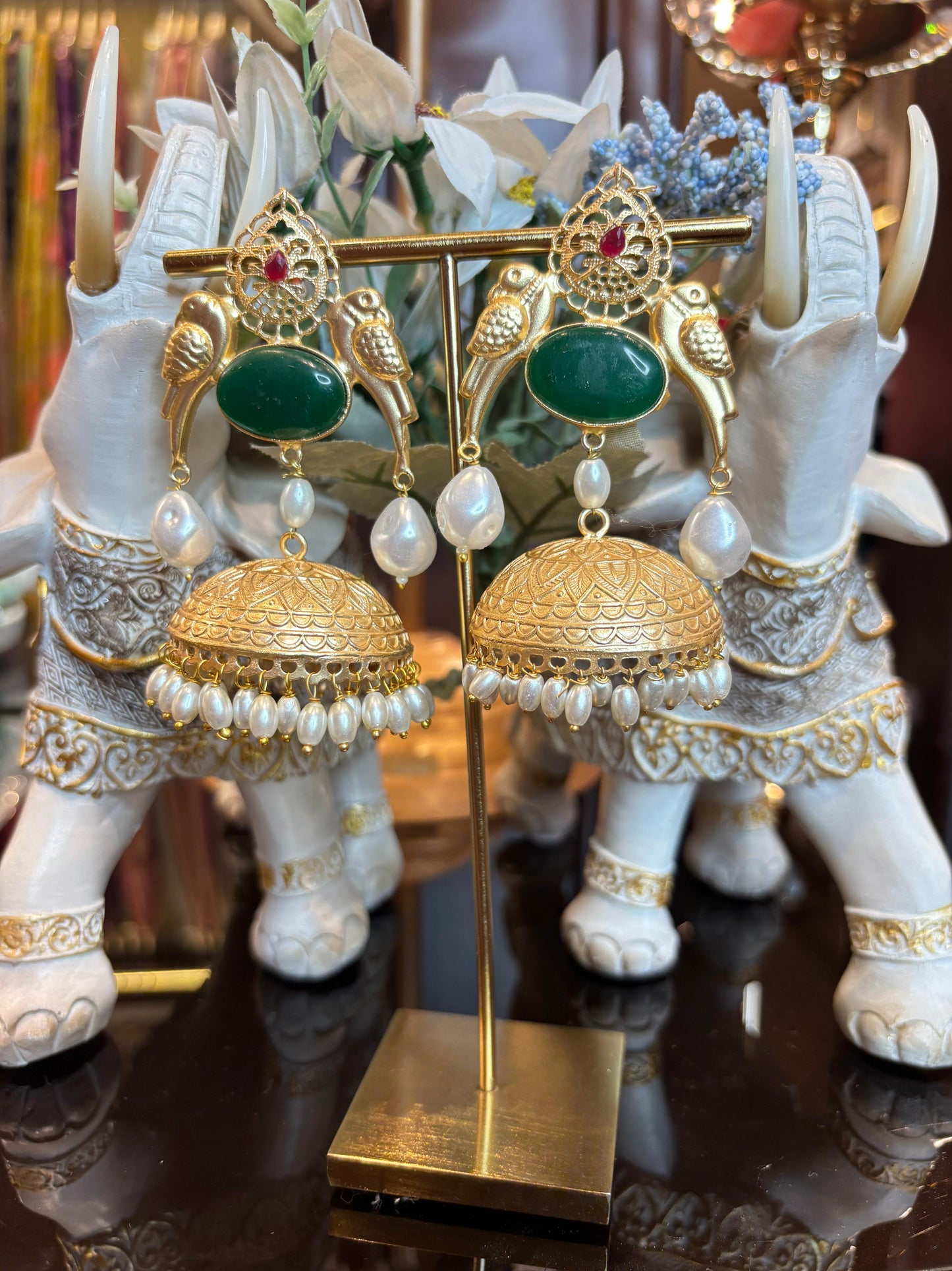 Mayura Jhumka Earrings (Green)