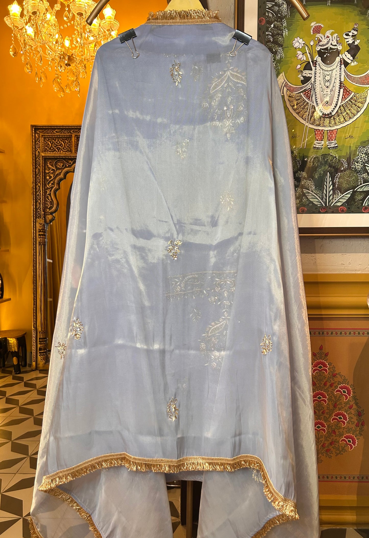 Nayra Dabka Work Organza Suit (Blue)