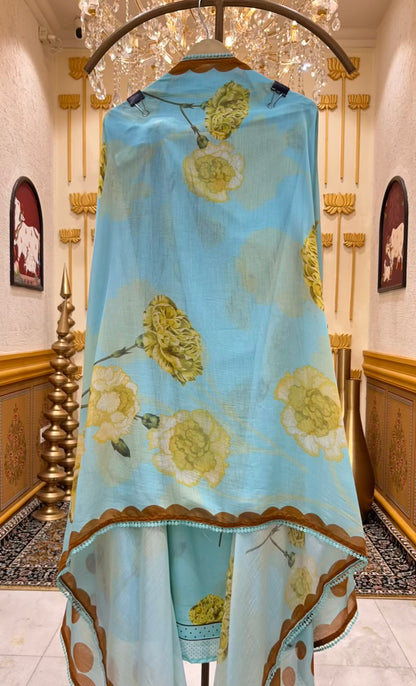 Vareesha Cotton Print Suit (Blue)