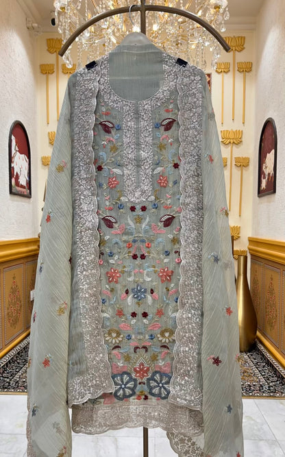 Naazira Resham Zari Suit (Pista Green)