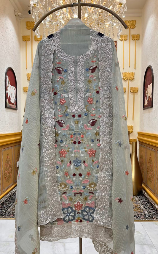 Naazira Resham Zari Suit (Pista Green)