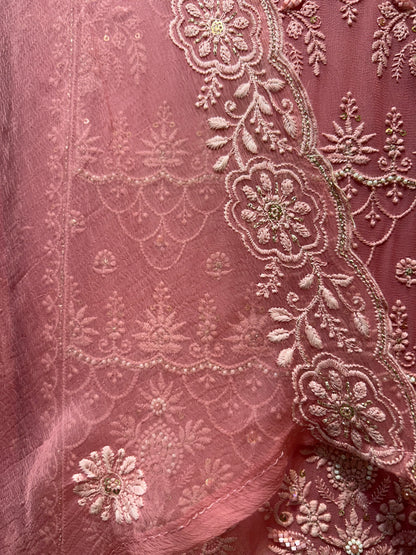 Mehru Georgette Élan Suit (Pink Ivory)