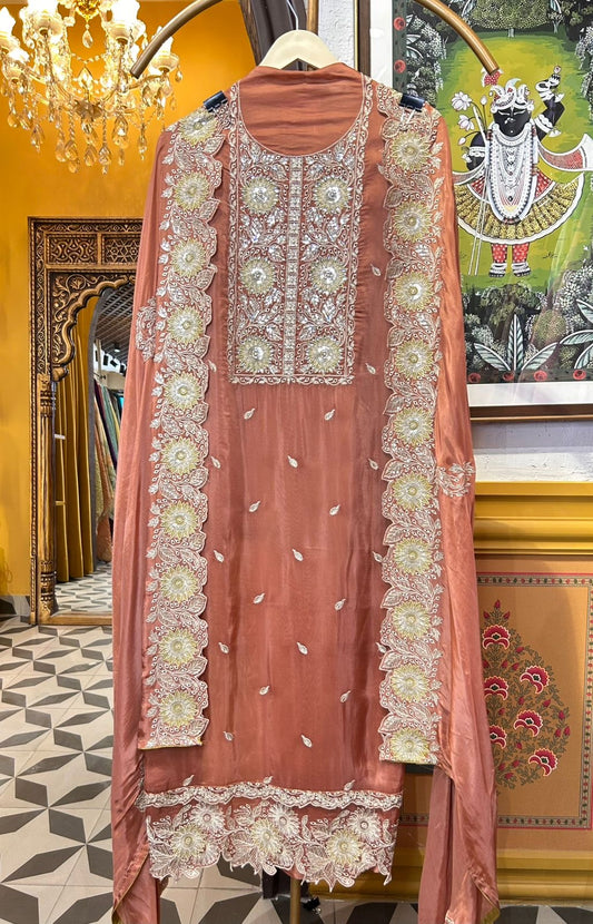 Elnara Silk Organza Suit (Beige)