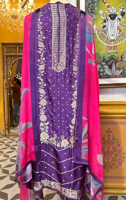 Ruzina Silk Suit (Purple)