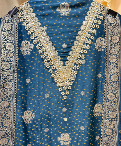 Afsara Banarasi Taj Suit (Peacock Blue)