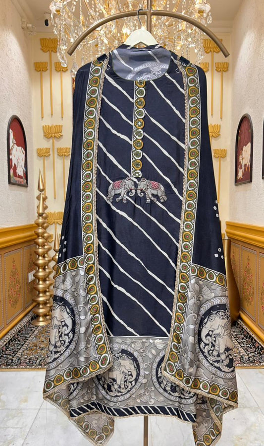 Mehrya Silk Print Élan Suit (Black)