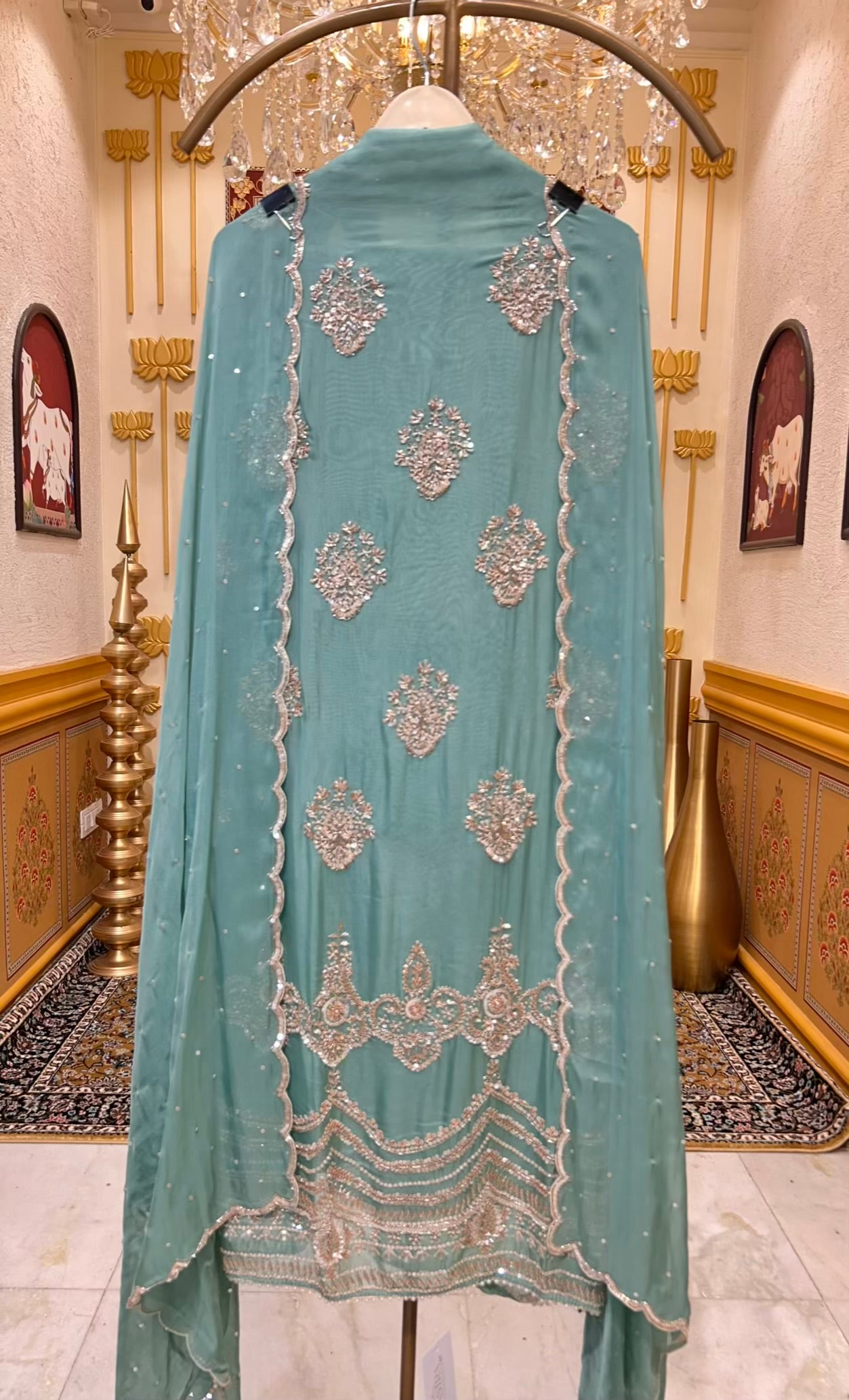 Zarqina Organza Gleam Suit (Sea Green)