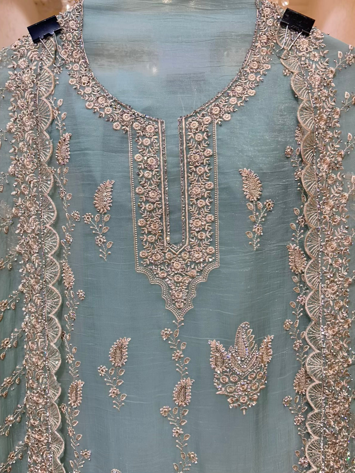 Aarifa Resham Veil Suit (Sea Green)